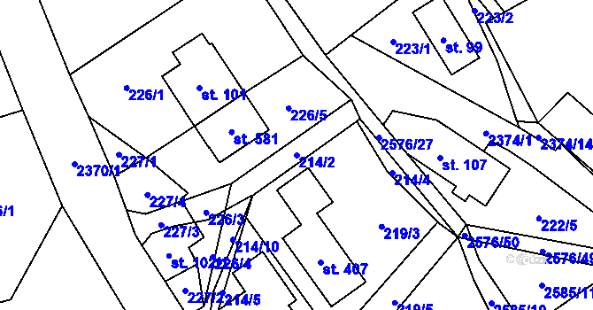 Parcela st. 214/2 v KÚ Hnátnice, Katastrální mapa