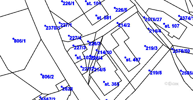 Parcela st. 214/10 v KÚ Hnátnice, Katastrální mapa