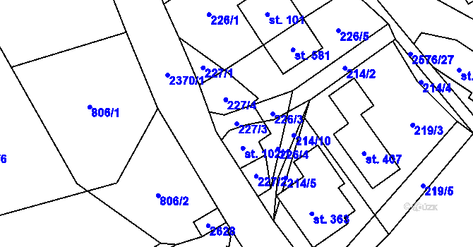 Parcela st. 227/3 v KÚ Hnátnice, Katastrální mapa