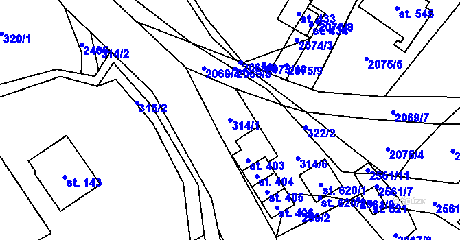 Parcela st. 314/1 v KÚ Hnátnice, Katastrální mapa