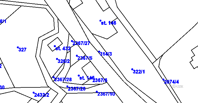 Parcela st. 314/3 v KÚ Hnátnice, Katastrální mapa
