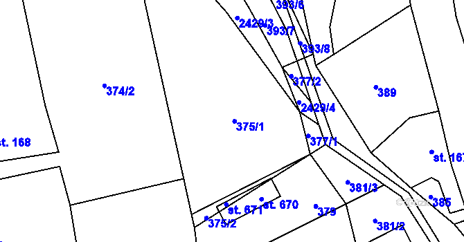 Parcela st. 375 v KÚ Hnátnice, Katastrální mapa