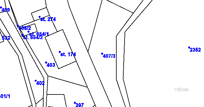 Parcela st. 407/3 v KÚ Hnátnice, Katastrální mapa