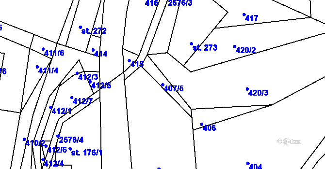 Parcela st. 407/5 v KÚ Hnátnice, Katastrální mapa