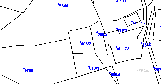 Parcela st. 606/2 v KÚ Hnátnice, Katastrální mapa