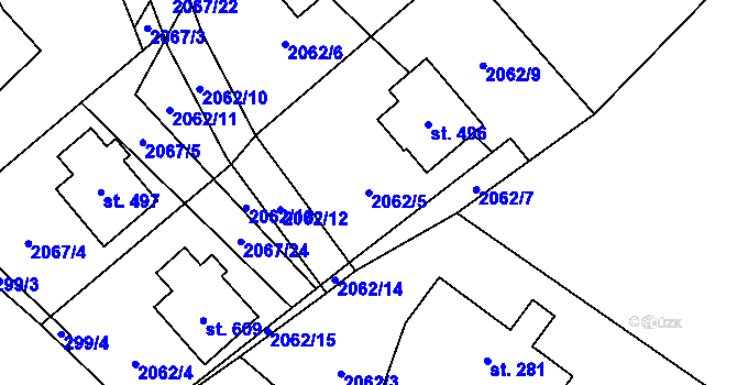 Parcela st. 2062/5 v KÚ Hnátnice, Katastrální mapa