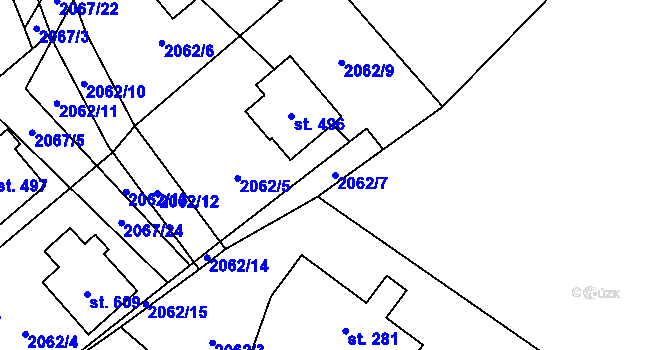 Parcela st. 2062/7 v KÚ Hnátnice, Katastrální mapa