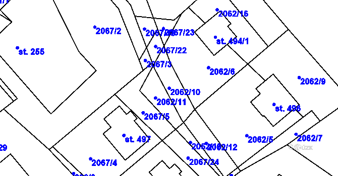 Parcela st. 2062/10 v KÚ Hnátnice, Katastrální mapa