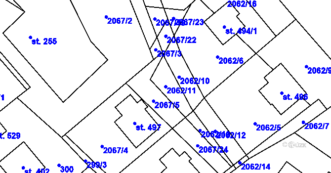 Parcela st. 2062/11 v KÚ Hnátnice, Katastrální mapa