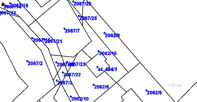 Parcela st. 2062/16 v KÚ Hnátnice, Katastrální mapa