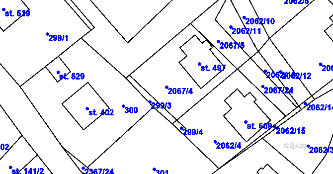Parcela st. 2067/4 v KÚ Hnátnice, Katastrální mapa