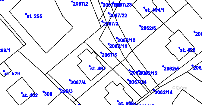 Parcela st. 2067/5 v KÚ Hnátnice, Katastrální mapa