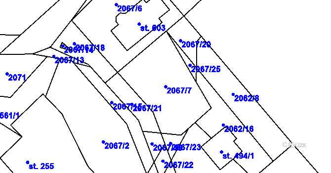 Parcela st. 2067/7 v KÚ Hnátnice, Katastrální mapa