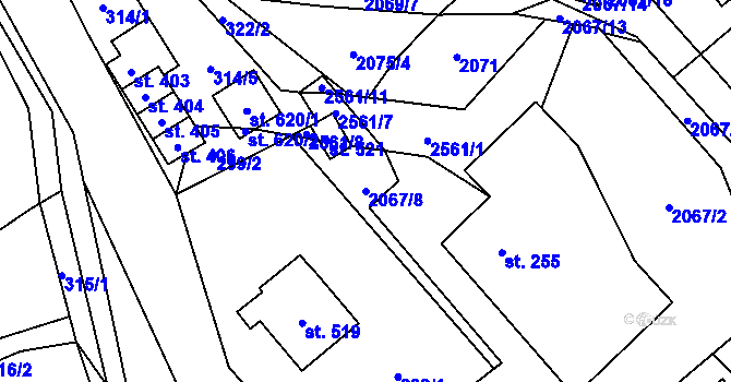 Parcela st. 2067/8 v KÚ Hnátnice, Katastrální mapa