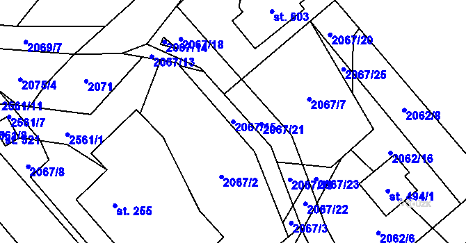 Parcela st. 2067/15 v KÚ Hnátnice, Katastrální mapa