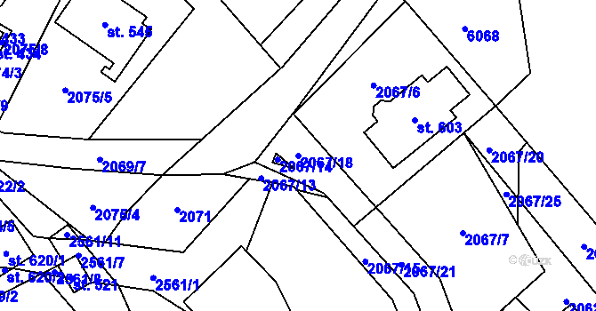 Parcela st. 2067/18 v KÚ Hnátnice, Katastrální mapa