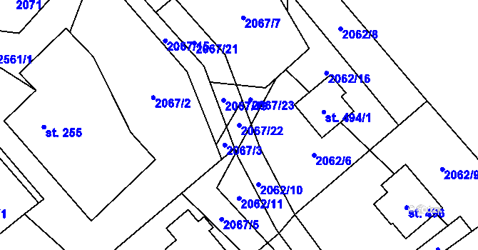 Parcela st. 2067/22 v KÚ Hnátnice, Katastrální mapa