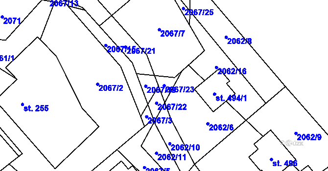 Parcela st. 2067/23 v KÚ Hnátnice, Katastrální mapa