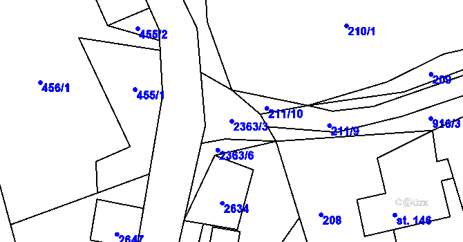 Parcela st. 2363/3 v KÚ Hnátnice, Katastrální mapa