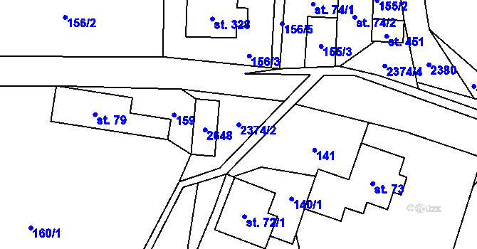 Parcela st. 2374/2 v KÚ Hnátnice, Katastrální mapa