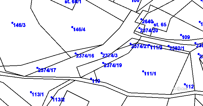 Parcela st. 2374/3 v KÚ Hnátnice, Katastrální mapa