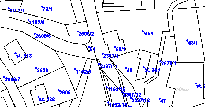 Parcela st. 2387/4 v KÚ Hnátnice, Katastrální mapa