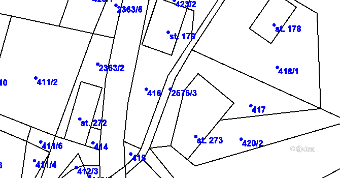 Parcela st. 2576/3 v KÚ Hnátnice, Katastrální mapa