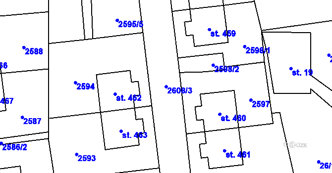 Parcela st. 2608/3 v KÚ Hnátnice, Katastrální mapa