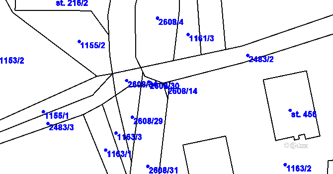 Parcela st. 2608/14 v KÚ Hnátnice, Katastrální mapa