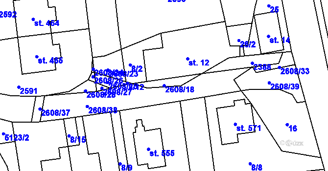 Parcela st. 2608/18 v KÚ Hnátnice, Katastrální mapa