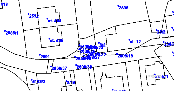 Parcela st. 2608/23 v KÚ Hnátnice, Katastrální mapa