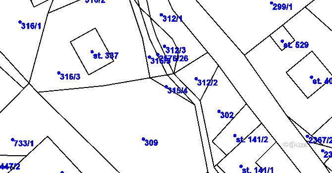 Parcela st. 315/4 v KÚ Hnátnice, Katastrální mapa
