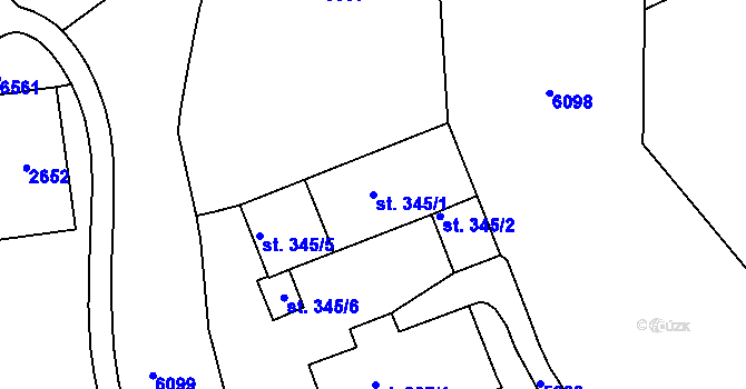 Parcela st. 345/1 v KÚ Hnátnice, Katastrální mapa