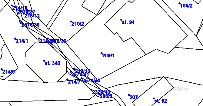 Parcela st. 209/1 v KÚ Hnátnice, Katastrální mapa