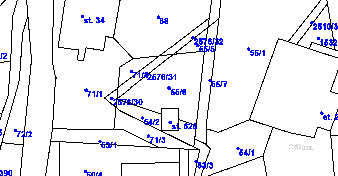 Parcela st. 55/6 v KÚ Hnátnice, Katastrální mapa