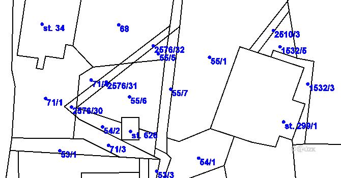 Parcela st. 55/7 v KÚ Hnátnice, Katastrální mapa