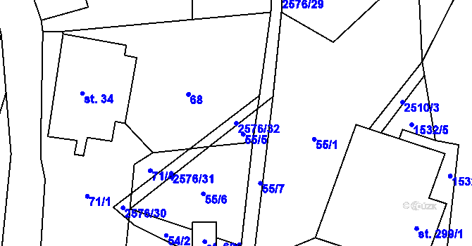 Parcela st. 2576/32 v KÚ Hnátnice, Katastrální mapa