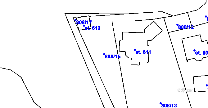Parcela st. 808/15 v KÚ Hnátnice, Katastrální mapa