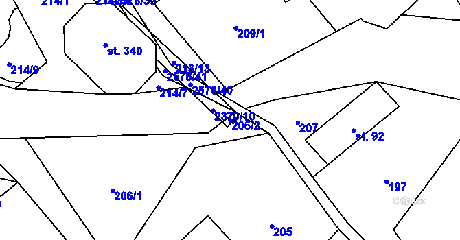 Parcela st. 206/2 v KÚ Hnátnice, Katastrální mapa