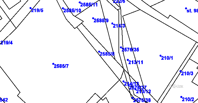 Parcela st. 2585/8 v KÚ Hnátnice, Katastrální mapa