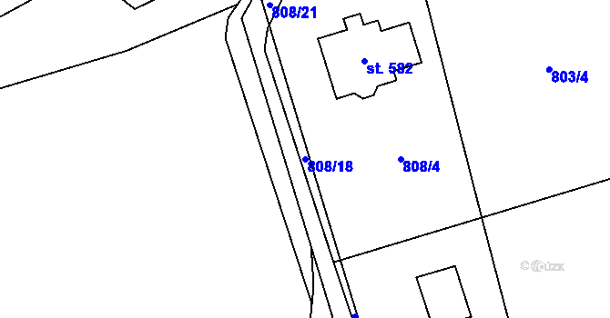 Parcela st. 808/18 v KÚ Hnátnice, Katastrální mapa