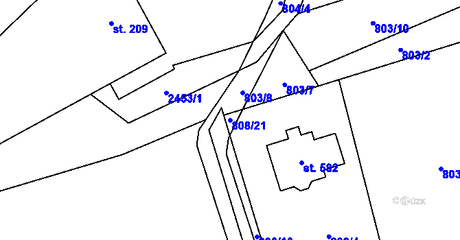 Parcela st. 808/21 v KÚ Hnátnice, Katastrální mapa