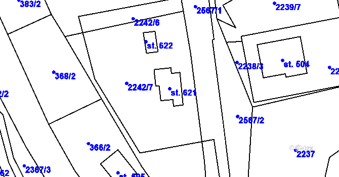 Parcela st. 621 v KÚ Hnátnice, Katastrální mapa