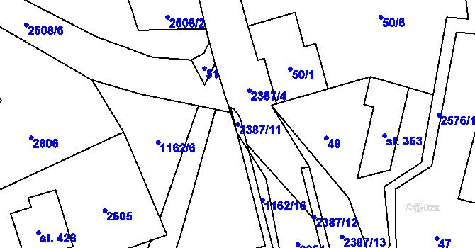 Parcela st. 2387/11 v KÚ Hnátnice, Katastrální mapa