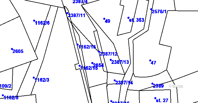 Parcela st. 2387/12 v KÚ Hnátnice, Katastrální mapa