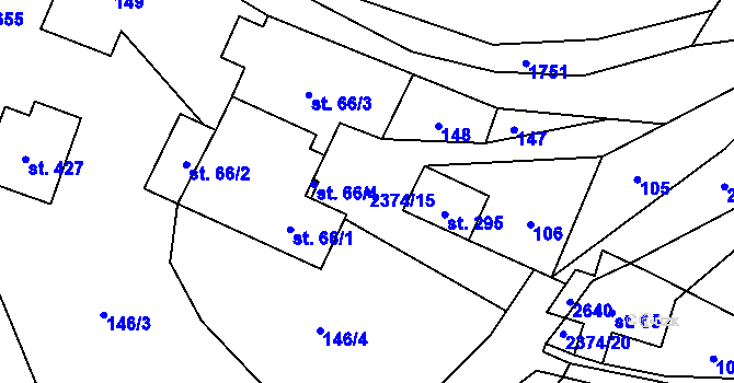 Parcela st. 2374/15 v KÚ Hnátnice, Katastrální mapa