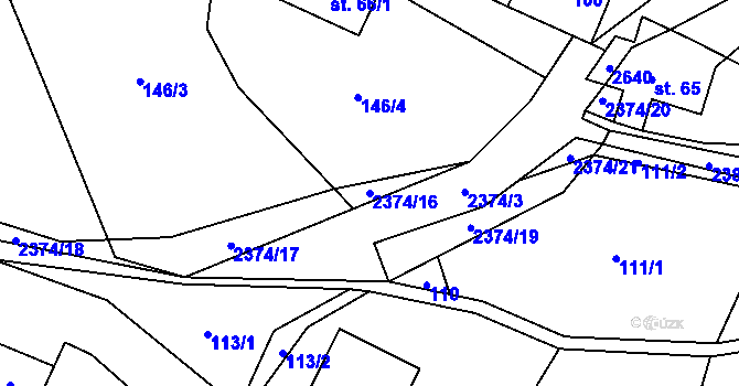 Parcela st. 2374/16 v KÚ Hnátnice, Katastrální mapa