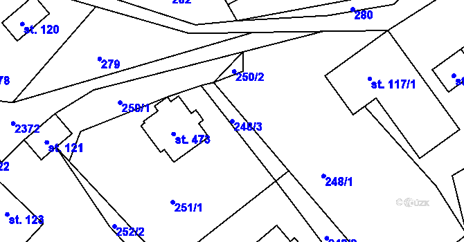 Parcela st. 248/3 v KÚ Hnátnice, Katastrální mapa