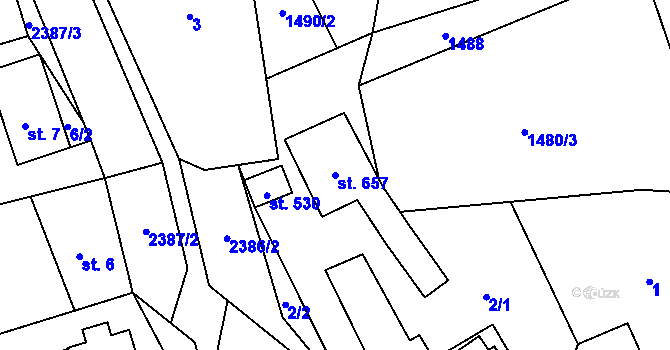 Parcela st. 657 v KÚ Hnátnice, Katastrální mapa