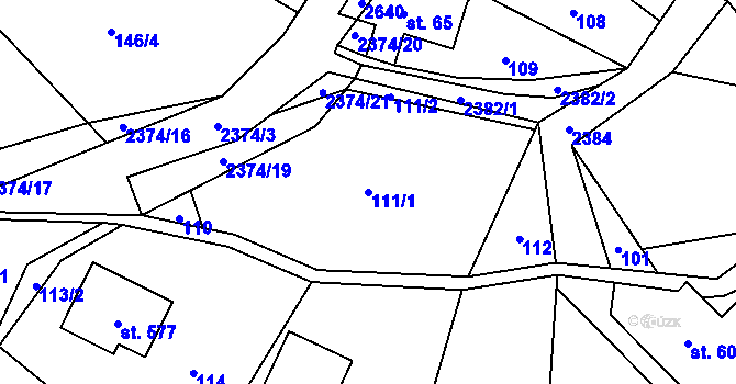 Parcela st. 111/1 v KÚ Hnátnice, Katastrální mapa